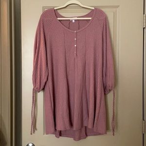 MAUVE WAFFLE KNIT PEASANT DRESS, SMALL